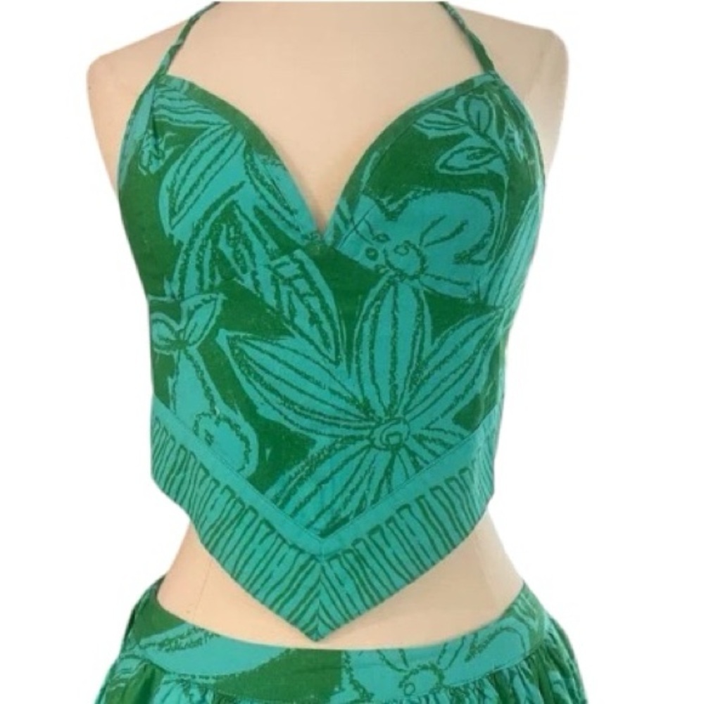 NWOT Free People Green Tropical Halter Crop Top Size L Boho Resort